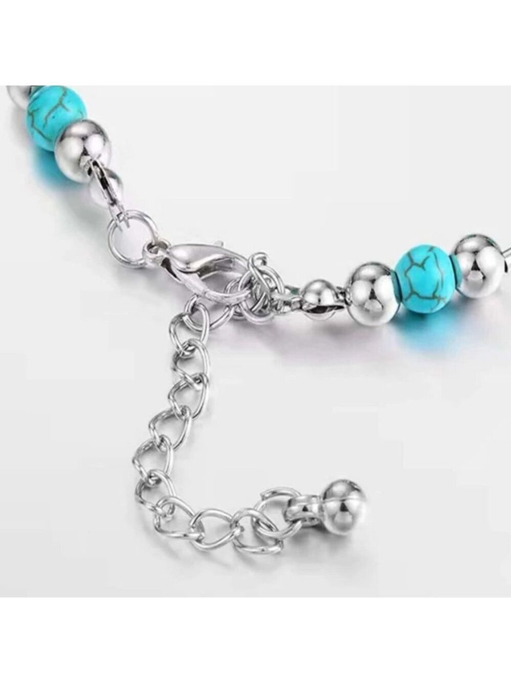 Dainty Feminine Silver Tone Faux Turquoise Butterfly Bracelet - Picture 5 of 5